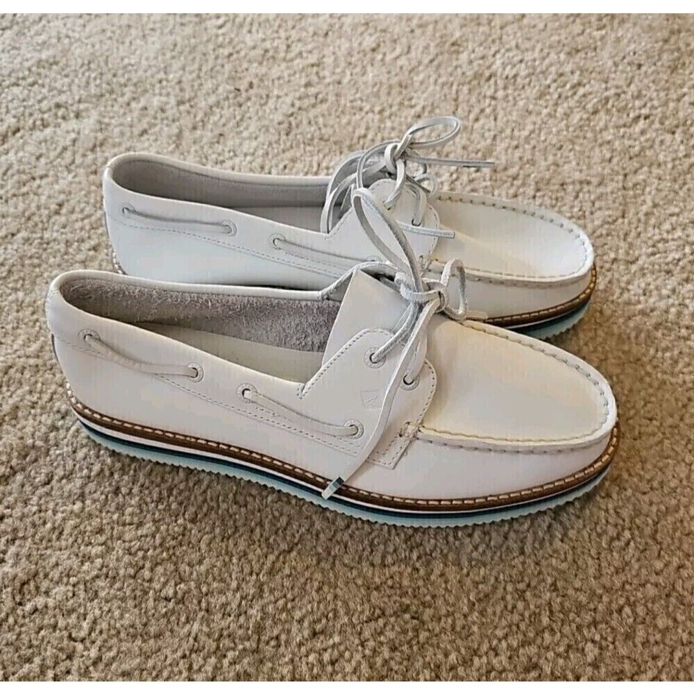 Sperry Women's Ivory Leather Platform Boat Shoe Size 8 - Picture 3 of 8